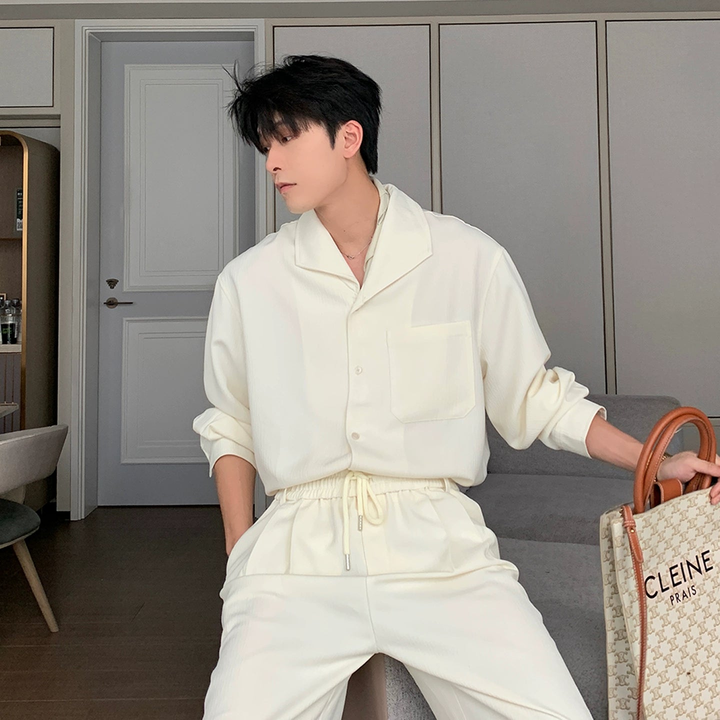 Oversize Long Sleeve Shirt & Drawstring Pants Setup WN20491