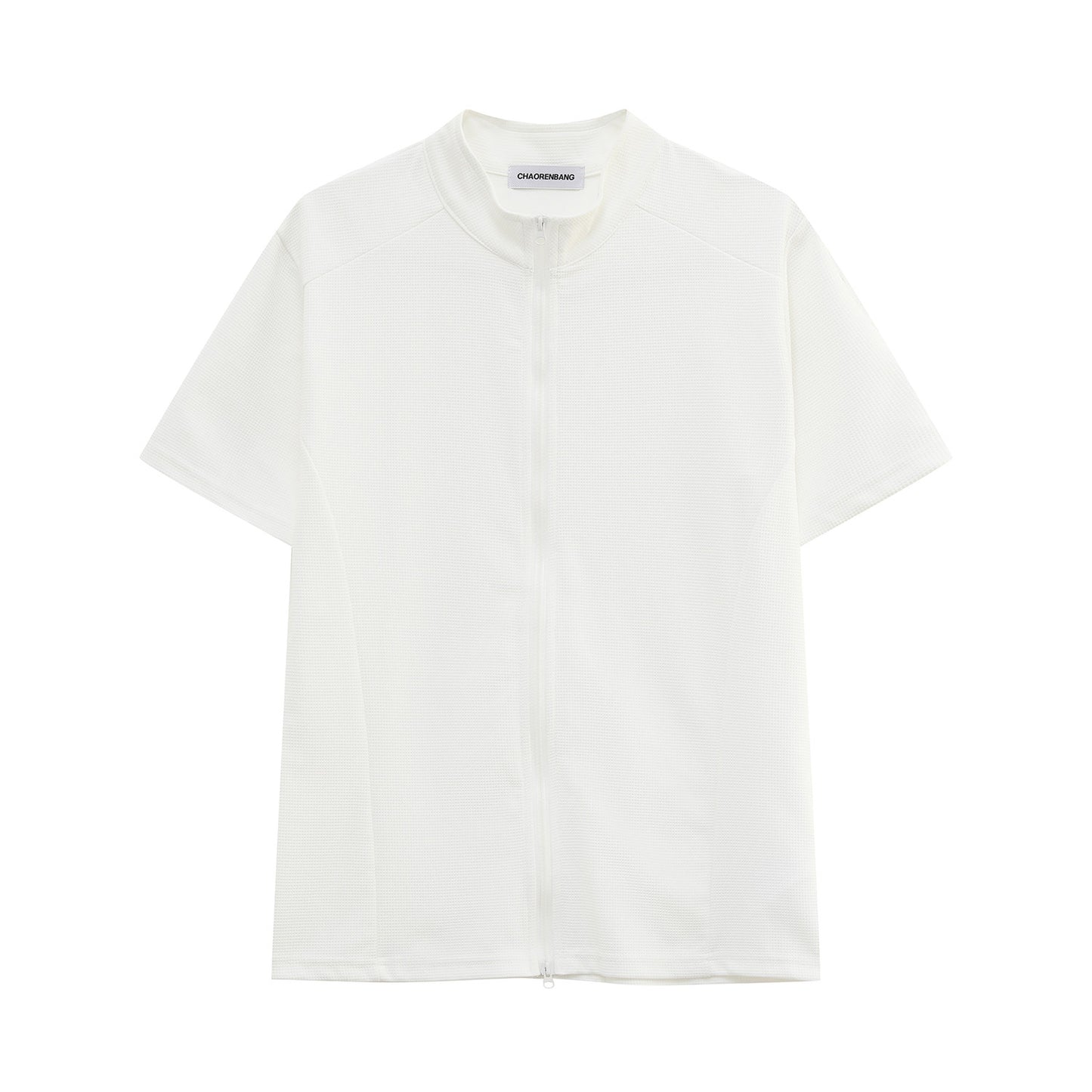Zipper Collarless Short Sleeve T-Shirt WN24889