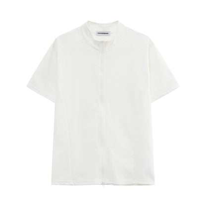 Zipper Collarless Short Sleeve T-Shirt WN24889
