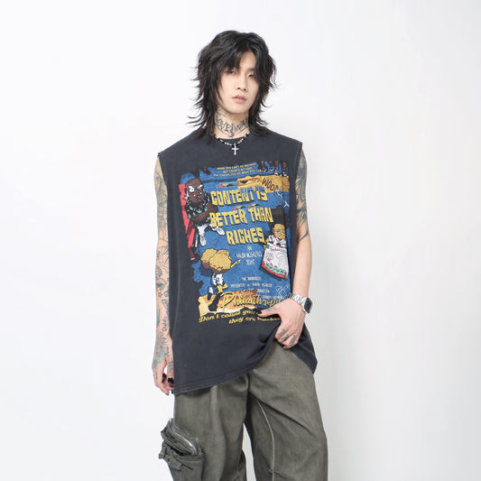 Oversize Washed Graphic Sleeveless T-Shirt WN24427