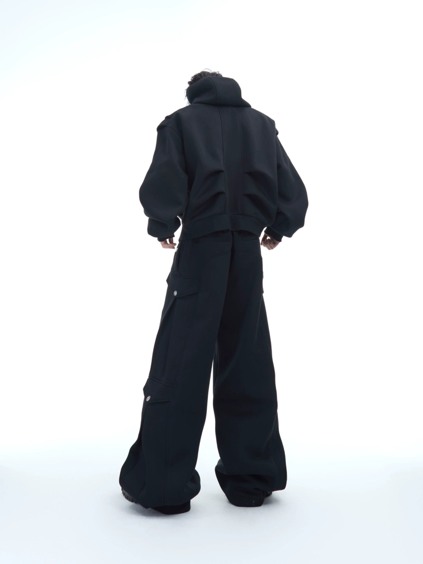 Heavyweight Short Zipper Hoodie & Wide-leg Cargo Sweatpants Setup WN10885-K