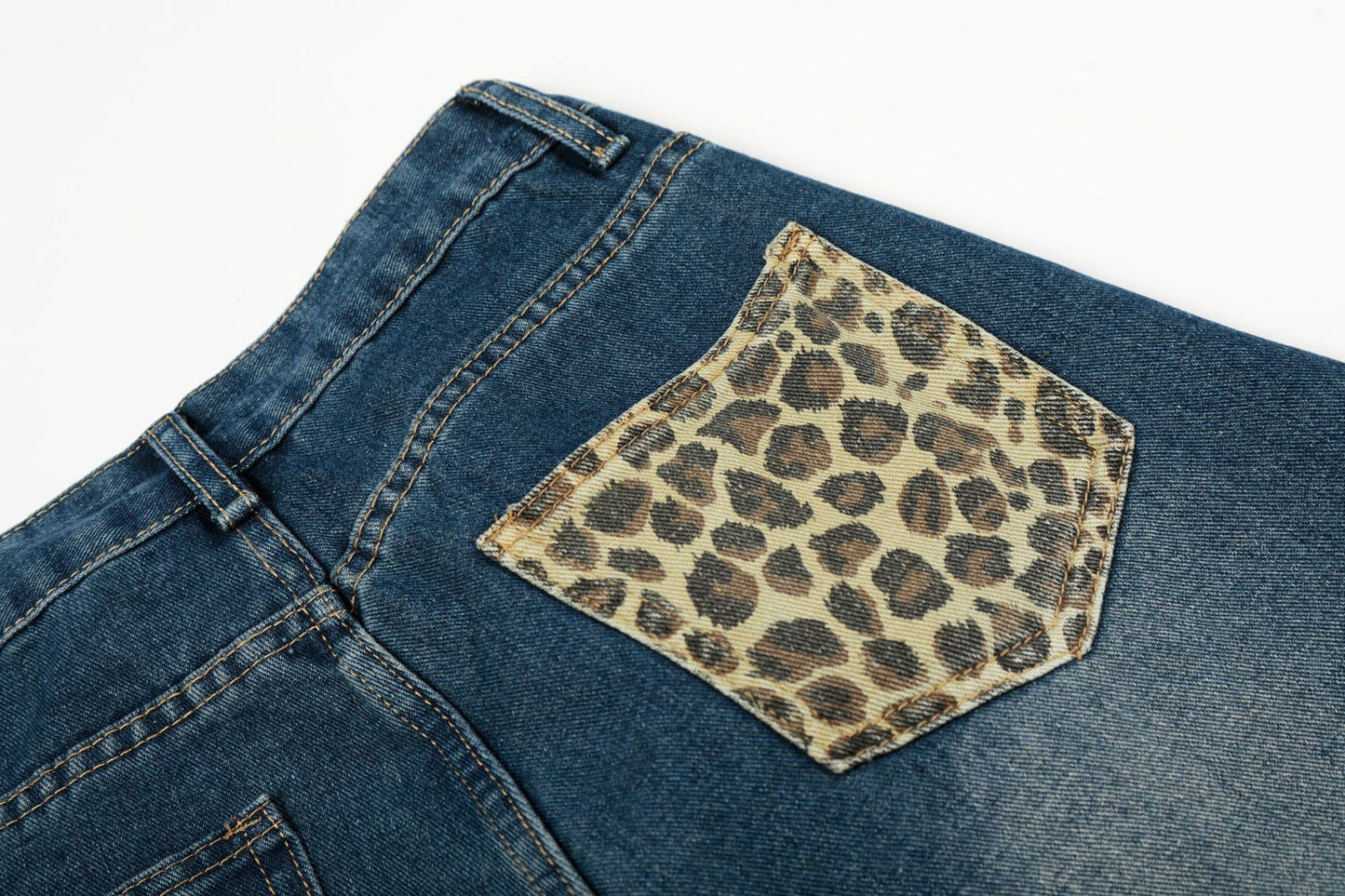 Leopard Print Cross Wide Leg Denim Jeans WN25579