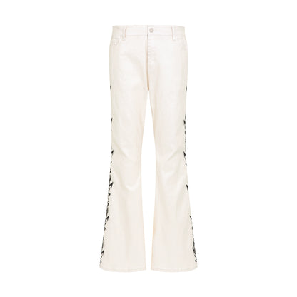 Waxed Embroidery Flare Stacked Denim Jeans WN21006