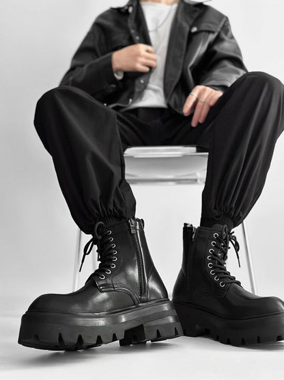 Chunky Lug Sole Platform Lace-Up Zipper Boots WN24547