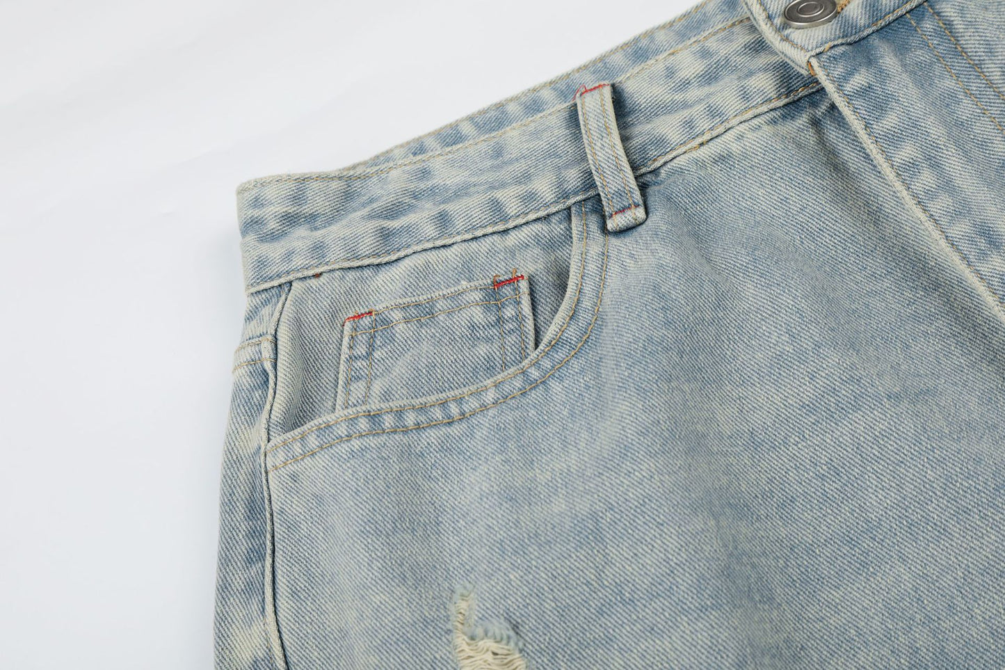 Washed Paint Studs Detail Wide Leg Denim Jeans WN25418