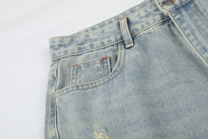 Washed Paint Studs Detail Wide Leg Denim Jeans WN25418