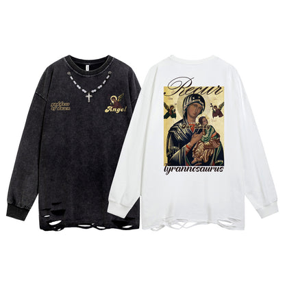 Oversize Damage Straight Long Sleeve T-Shirt WN16489