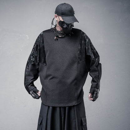 PU Leather Batwing Long Sleeve T-Shirt WN22558