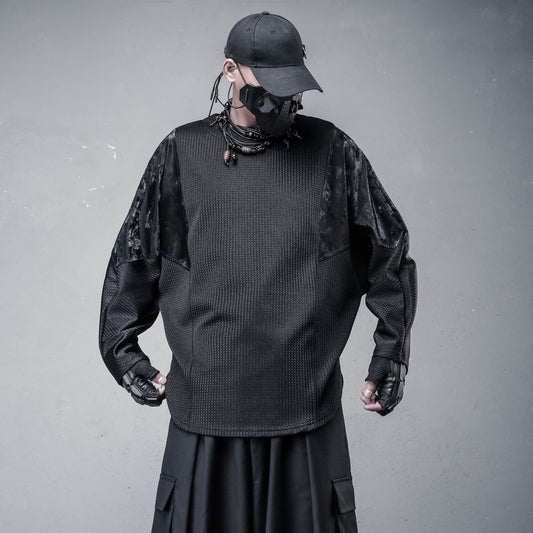 PU Leather Batwing Long Sleeve T-Shirt WN22558