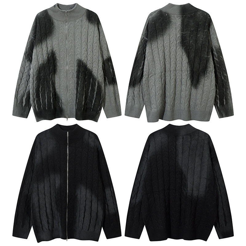 Colorblock Spray Paint Patchwork Oversize Knit Cardigan WN11442