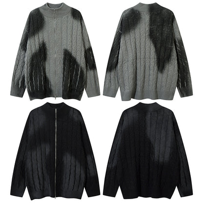 Colorblock Spray Paint Patchwork Oversize Knit Cardigan WN11442