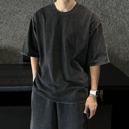 Washed Oversize Short Sleeve T-Shirt & Washed Straight Half Pants Setup WN20291
