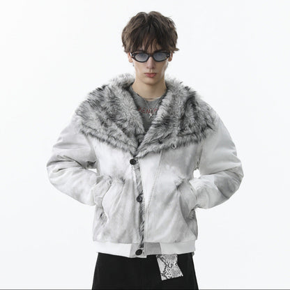 Dirty Washed Fake Fur Collar Puffer Jacket WN21858
