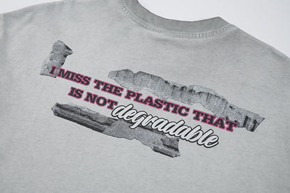 Washed Portrait Letter Print Short Sleeve T-Shirt WN25764