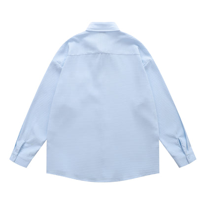 Waffle Floral Embroidery Oversize Long Sleeve Shirt WN26811
