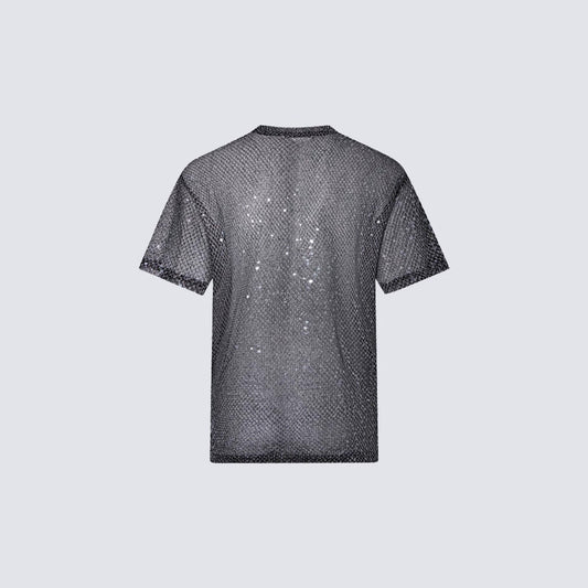 Glitter Sheer Mesh Short Sleeve T-Shirt WN27882