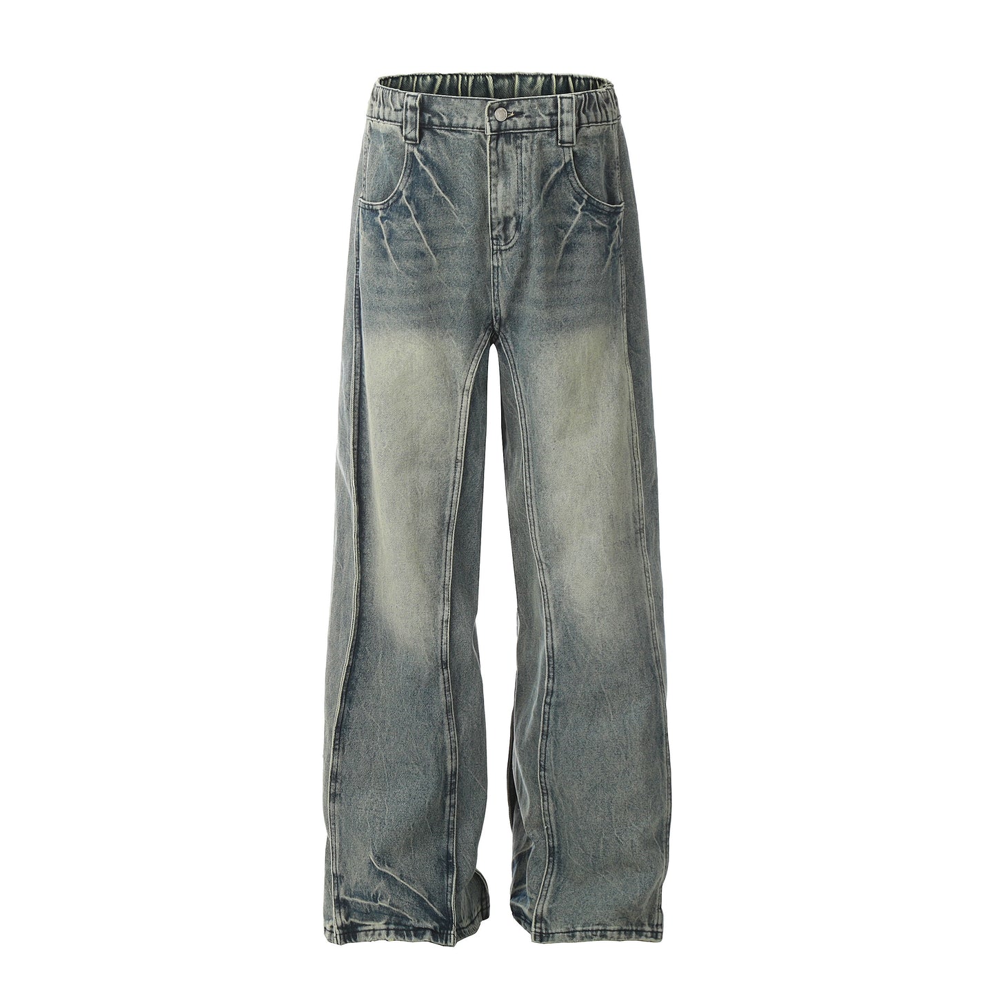 Wash Heavyweight Wide Leg Straight Denim Jeans WN8172