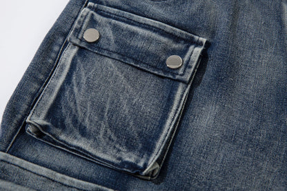 Cargo Pocket Embroidery Wide Leg Denim Jeans WN25718