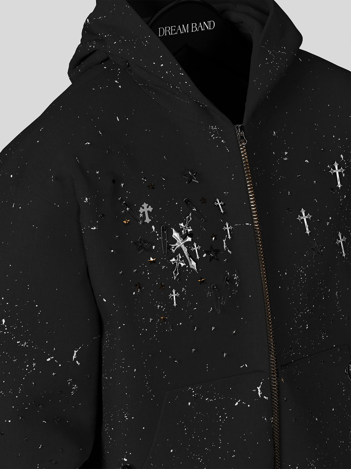 Oversize Cross Print Zipper Hoodie WN27126