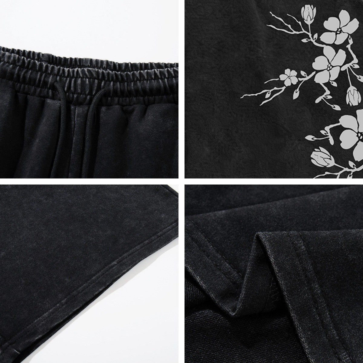 Washed Plum Blossom Print Half Sweatpants WN26749