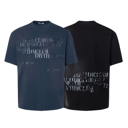 Dirty Washed Letter Print Oversize Short Sleeve T-Shirt WN26107
