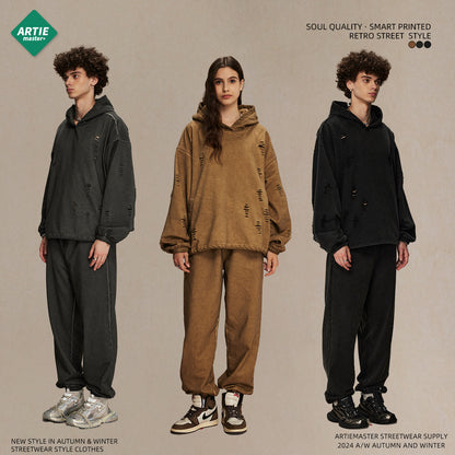 Oversize Drawstring Damage Hoodie WN9974