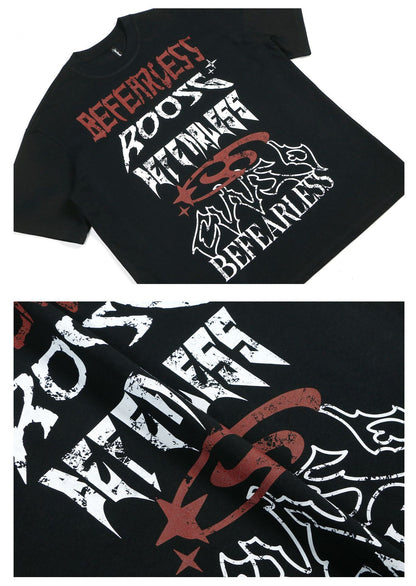 Washed Letter Print Oversize Short Sleeve T-Shirt WN26401