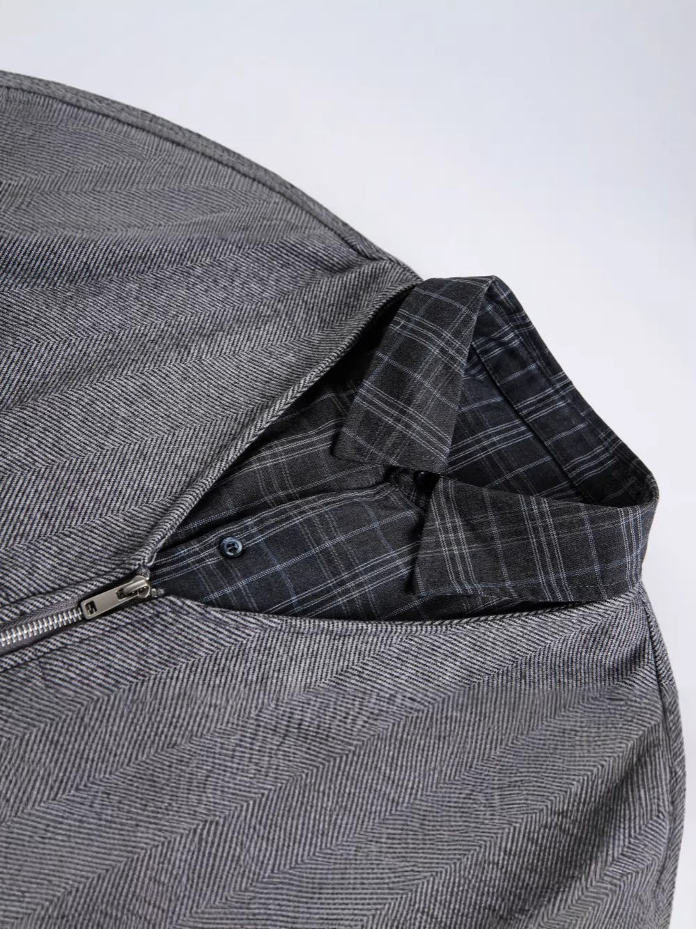 Fake Layered Herringbone Patchwork Plaid Collar Jacket WN27900
