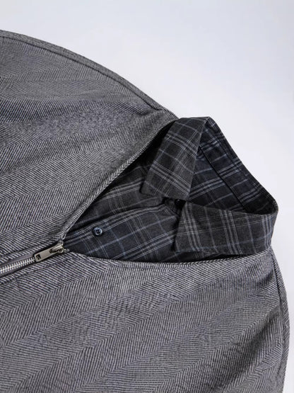 Fake Layered Herringbone Patchwork Plaid Collar Jacket WN27900