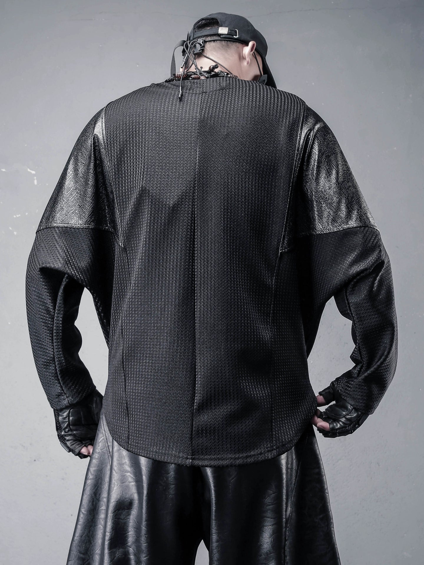 Structural Texture Batwing Long Sleeve T-Shirt WN22459