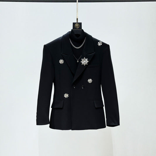 Metal Brooch Tailored Jacket & Flare Trousers Setup WN23949