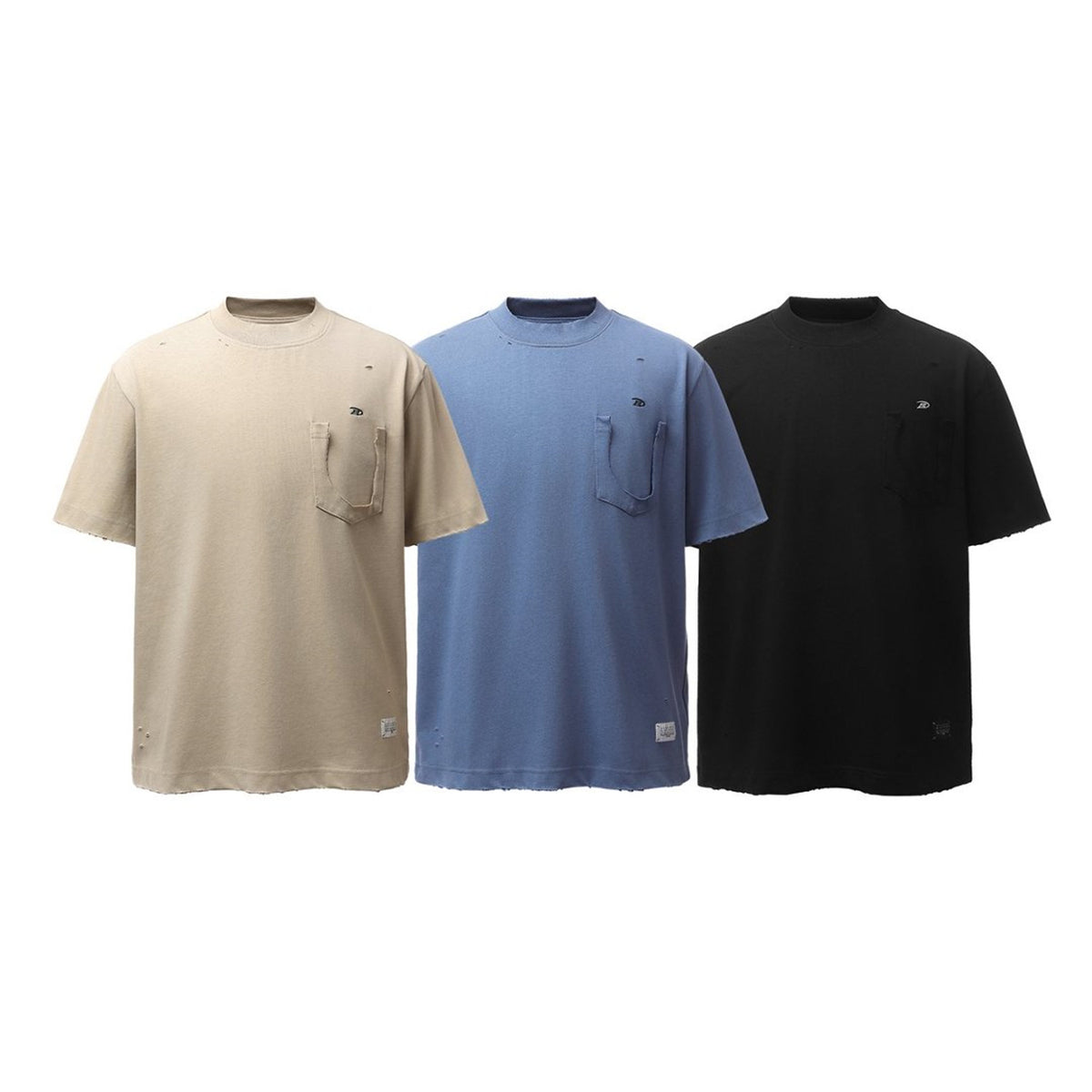 Damage Raw Hem Pocket Oversize Short Sleeve T-Shirt WN26864