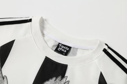 Stripe Bird Embroidery Short Sleeve T-Shirt WN25449