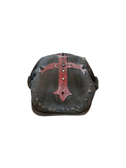 Cross Rivet Tie-Dye Damage Beret Hat WN21115