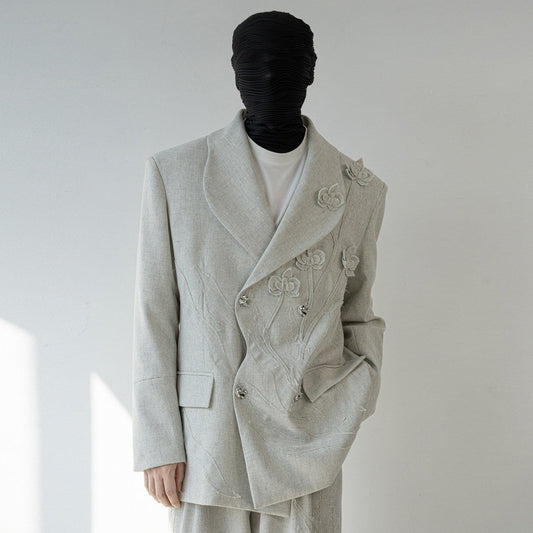 3D Flower Design Oversize Tailored Jacket & Trousers Setup WN23841