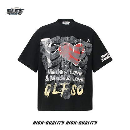 Skeleton Heart Graphic Short Sleeve T-Shirt WN26492