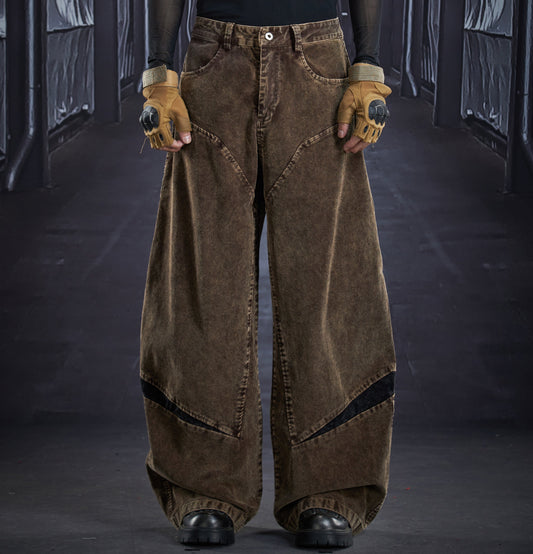 Wash Damage Corduroy Patchwork Cargo Denim Jeans WN22880