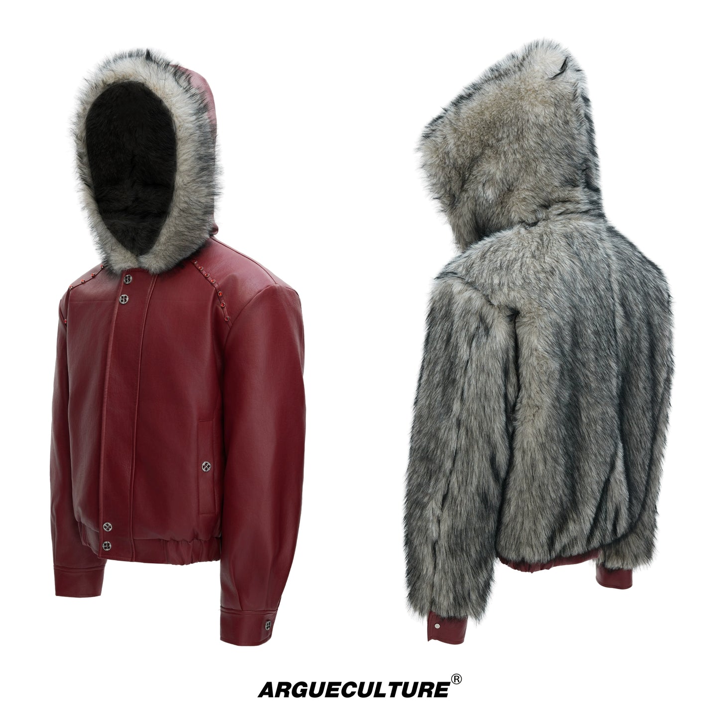 Hooded Fake Fur Collar PU Leather Jacket WN22594