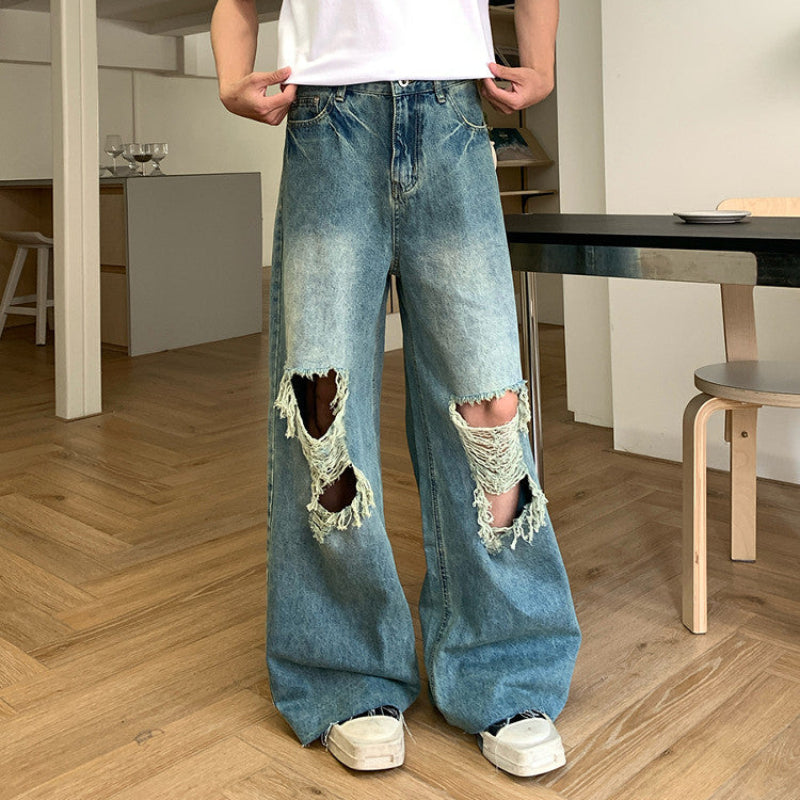 Damage Wide Leg Denim Jeans WN24941