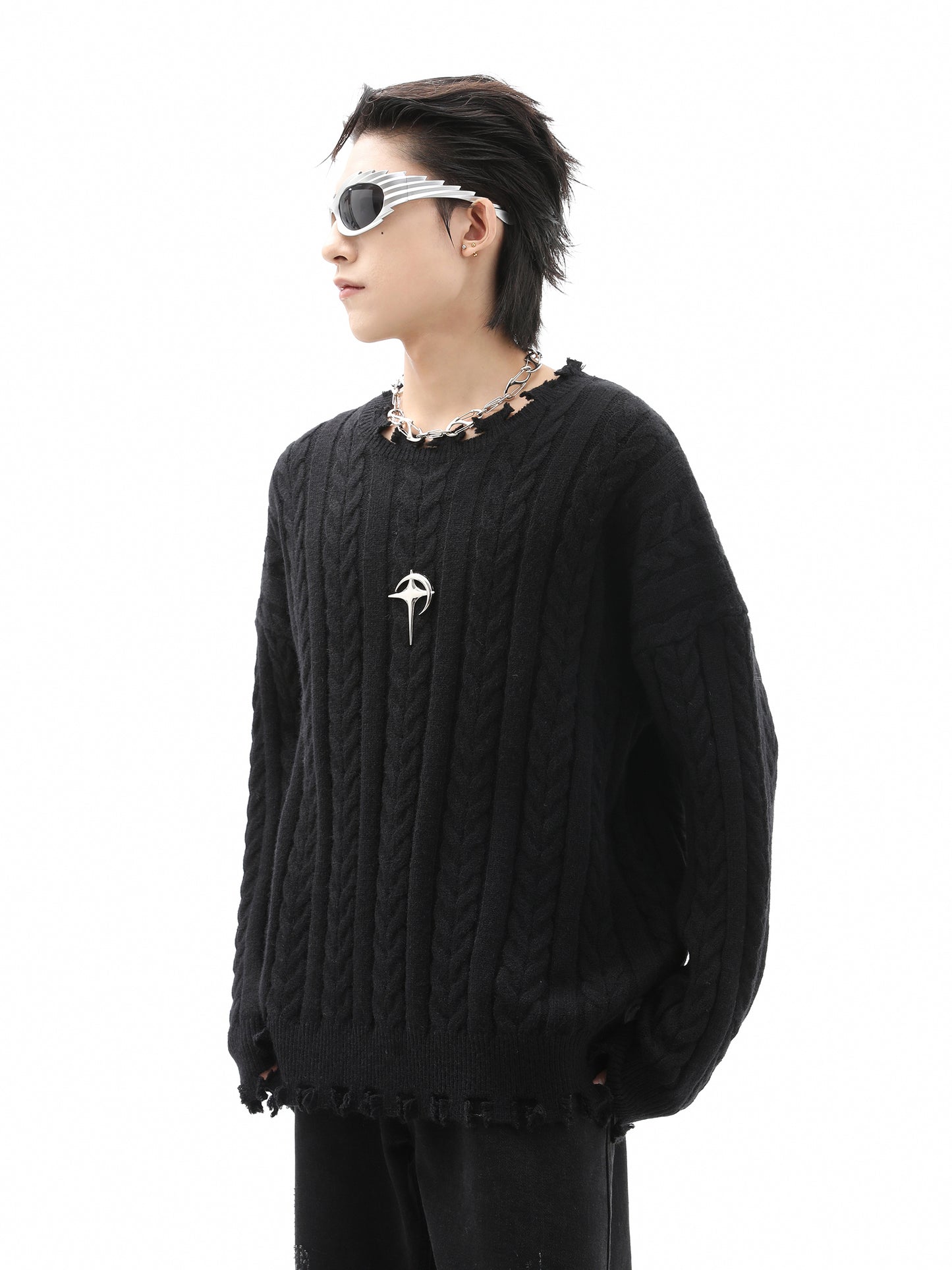 Damage Thick Knit Sweater WN10290