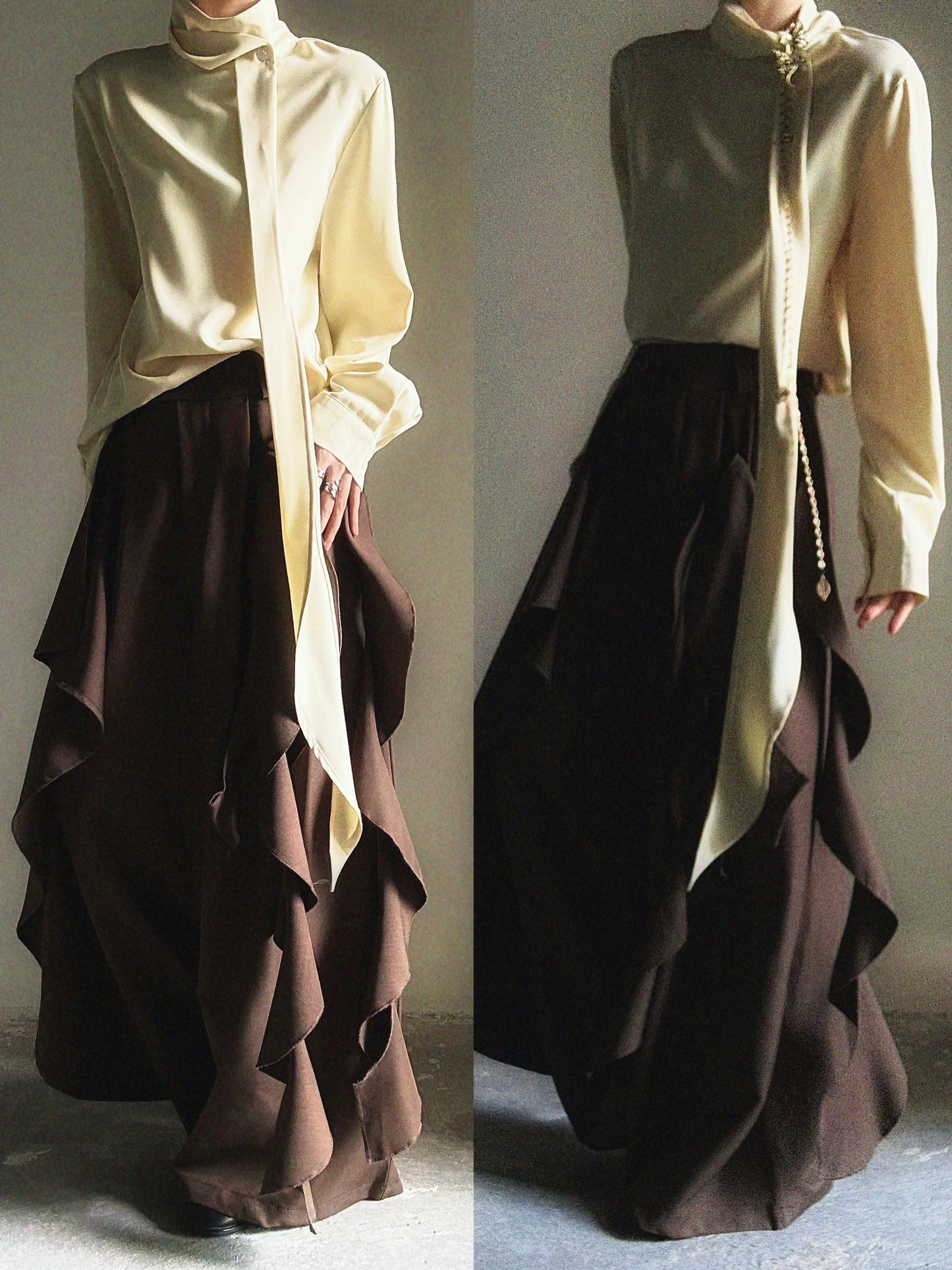 Layered Panel Drape Wide Leg Trousers WN23131