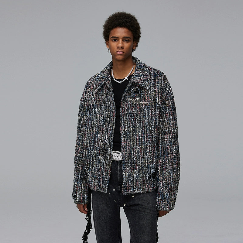 Damage Woven Tweed Brooch Jacket WN17873