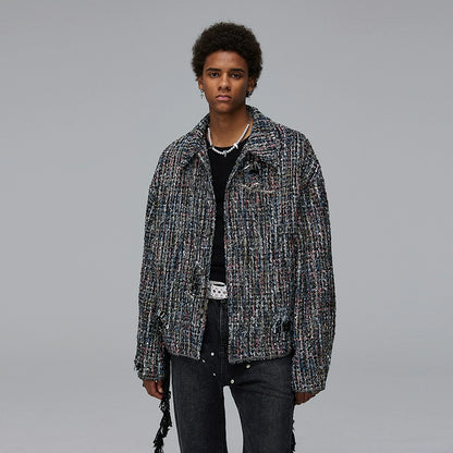 Damage Woven Tweed Brooch Jacket WN17873