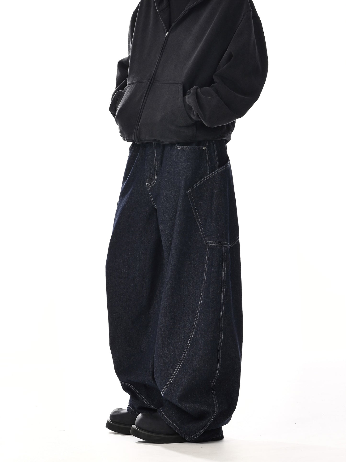 Structured Design Wide-Leg Cargo Denim Jeans WN15128