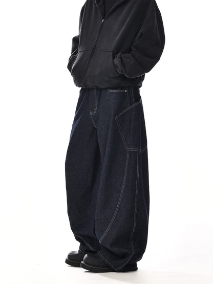 Structured Design Wide-Leg Cargo Denim Jeans WN15128