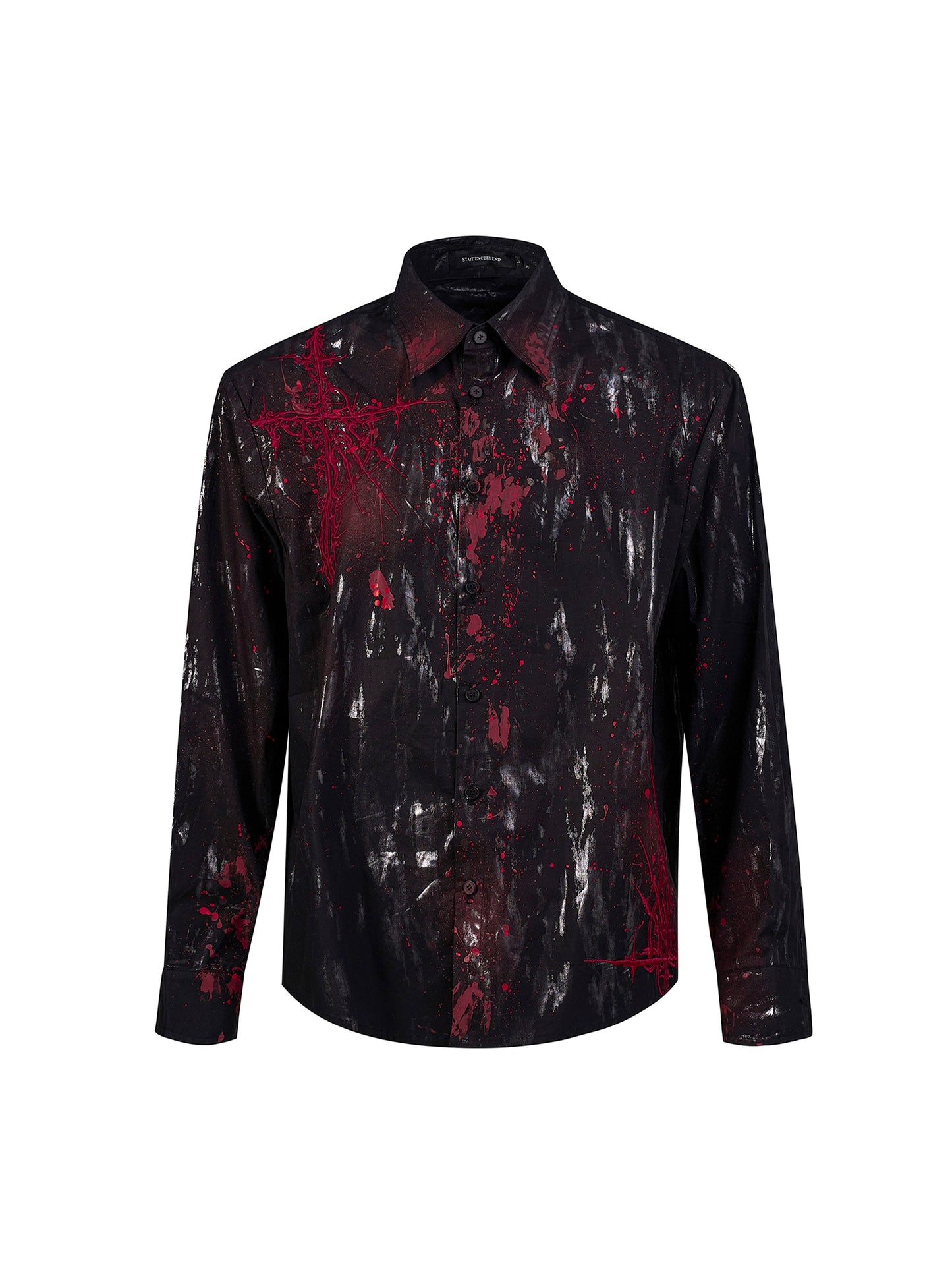 Bloodstain Foil Gothic Embroidery Shoulder-Pad Long Sleeve Shirt WN20507
