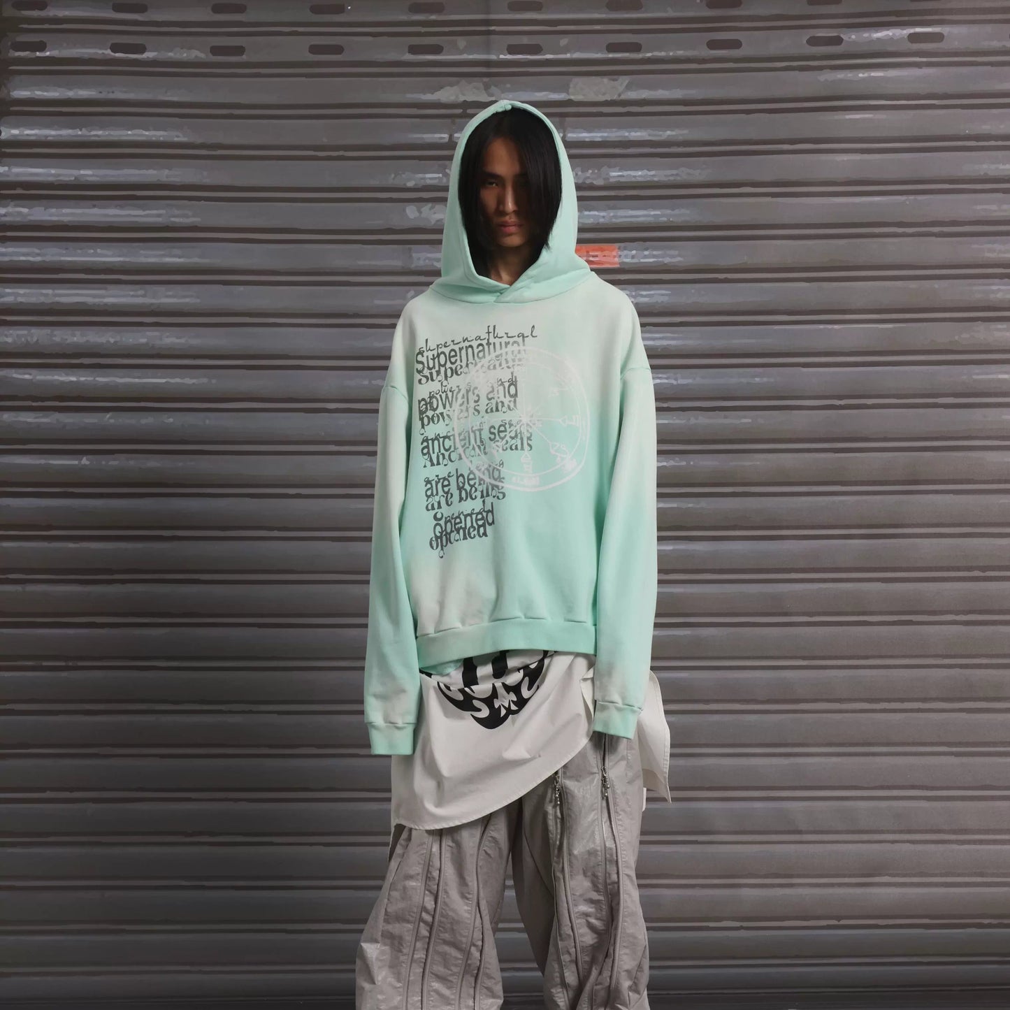 Washed Embroidery Print Oversize Pullover Hoodie WN19058