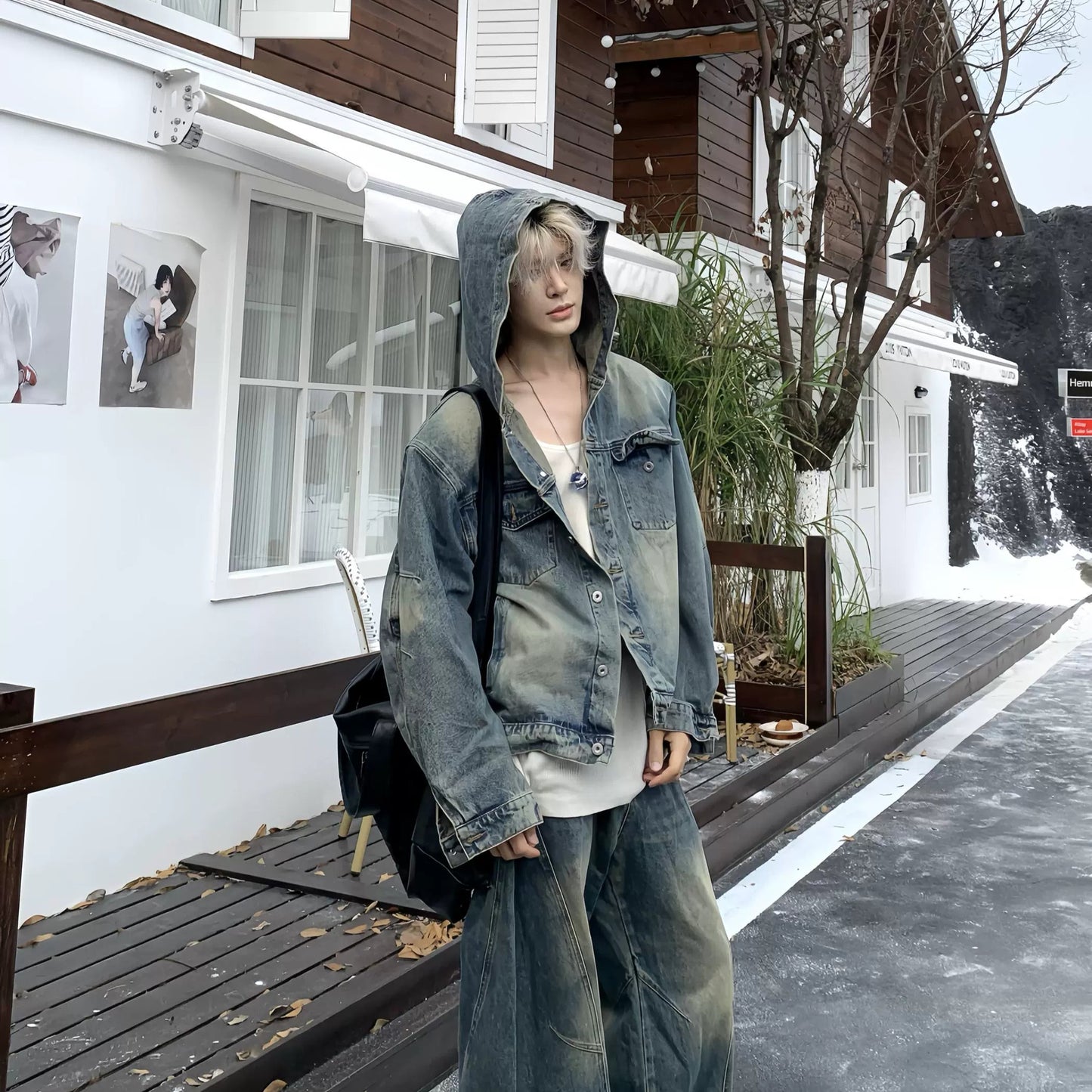 Hooded Denim Jacket & Wide Leg Denim Jeans WN19878