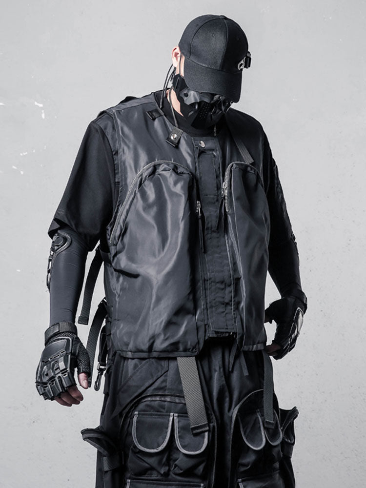 Functional Zipper Multi-Pocket Sleeveless Vest WN22520