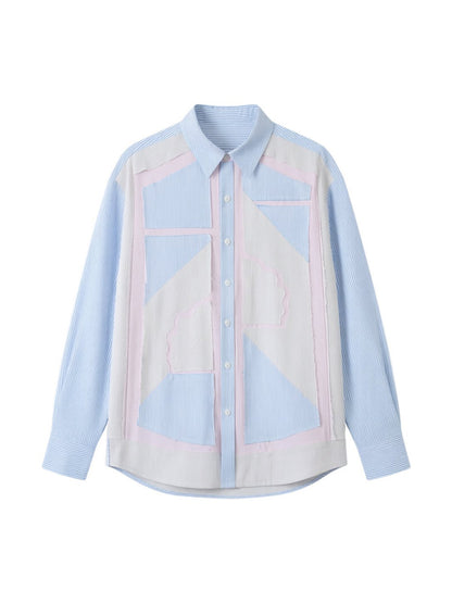 Color Block Striped Oversize Long Sleeve Shirt WN23842